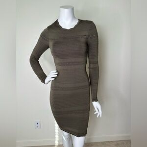 ARC OLIVE GREEN LONG SLEEVE BODYCON MINI DRESS SZ S